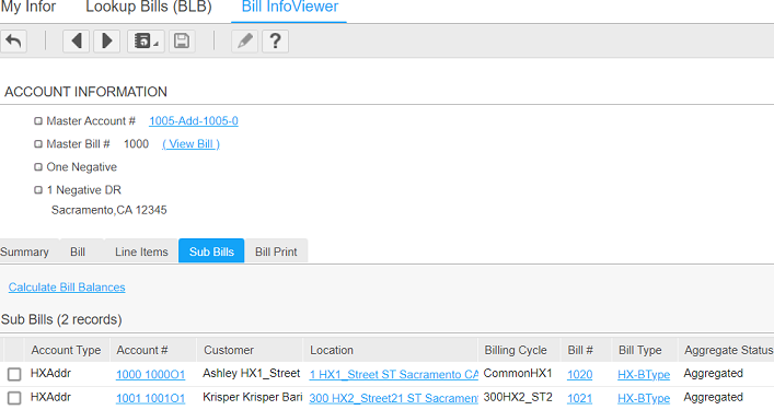 Master bill in Bill InfoViewer