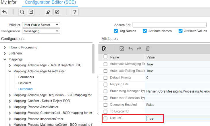 Use IMS attribute in Messaging configuration