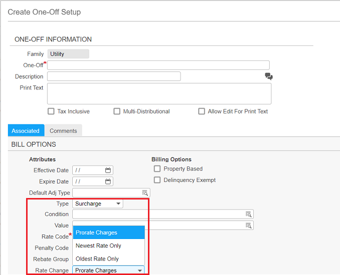 Rate Change field for surcharge line item