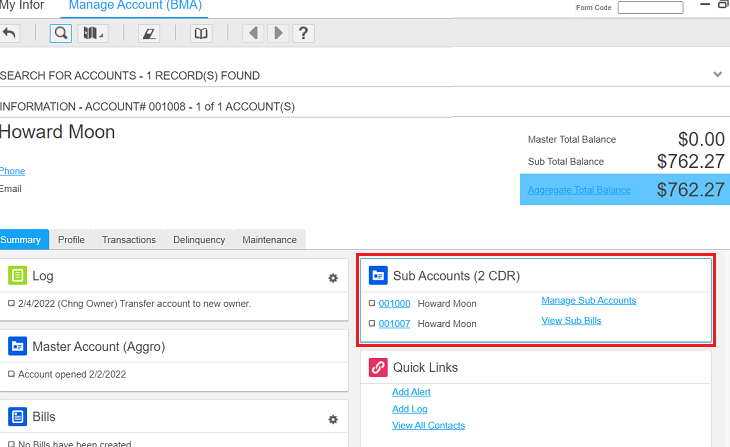 Aggregate account in Manage Account