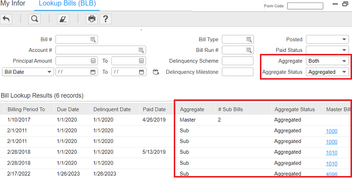 Aggregate bills in Lookup Bills