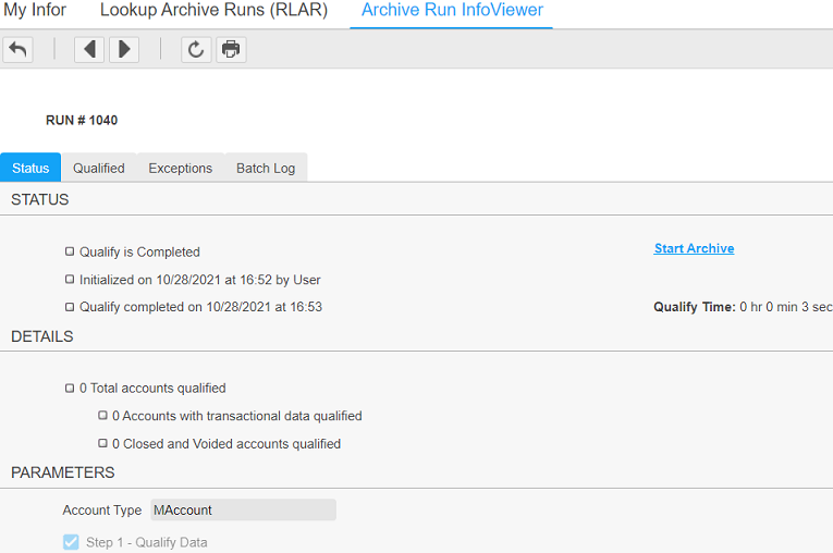 Archive Run InfoViewer