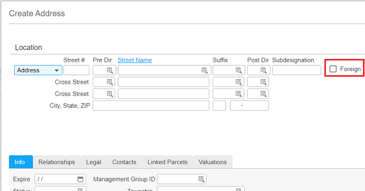 Address Foreign check box