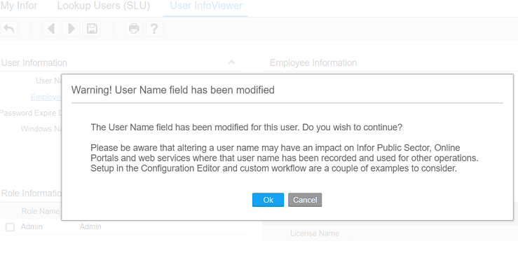 User name change warning