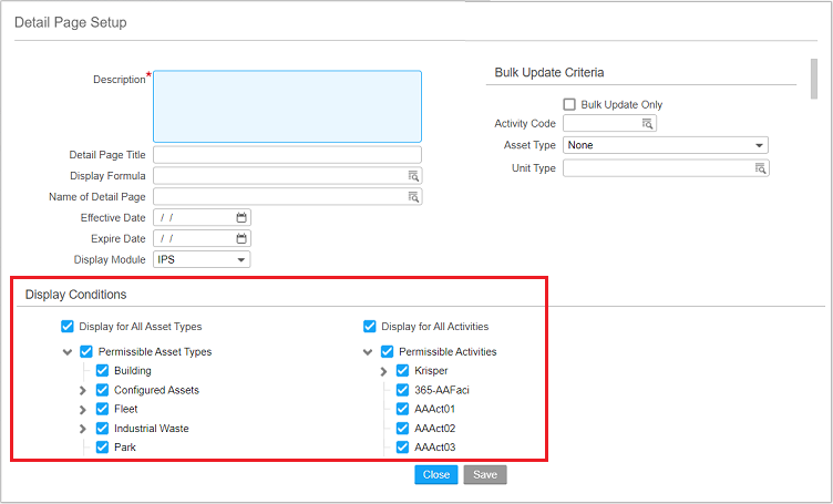 Global work order detail display conditions