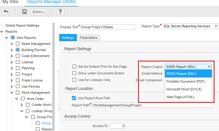 Report Output labels