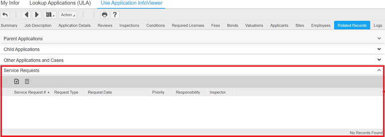 Service requests in Use Application InfoViewer