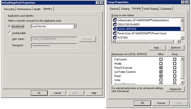 checking the user for the application pool