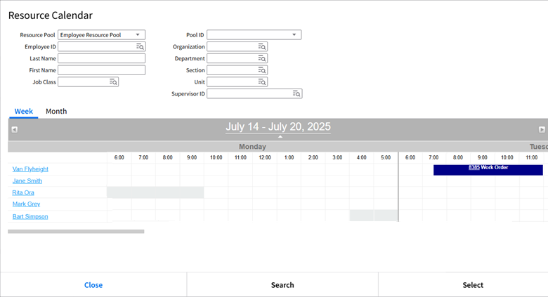 Resource Calendar popup