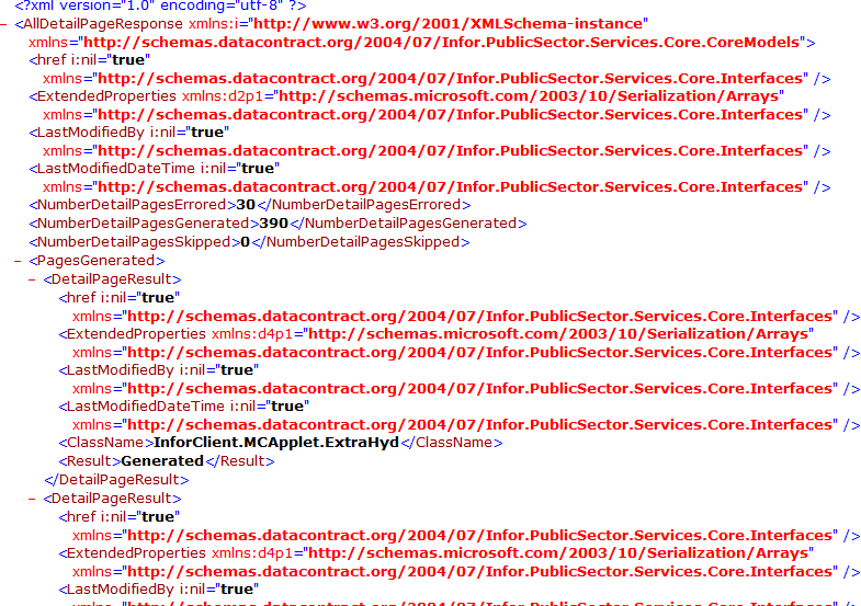 XML response for DetailPageGenerate