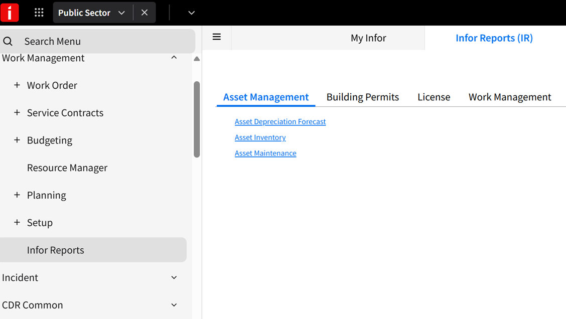 Infor Reports page