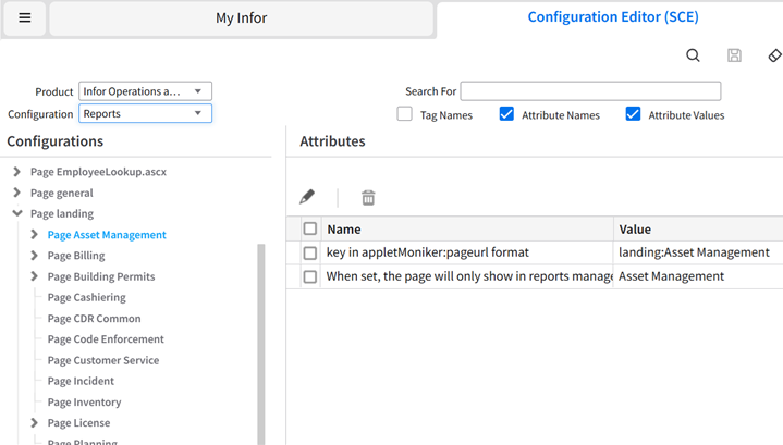Landing page node in the Reports configuration