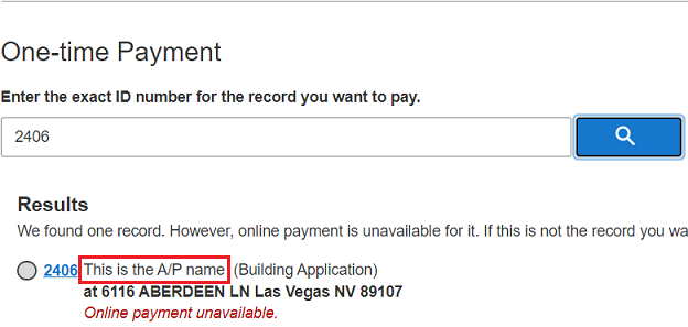 A/P name in one-time payment