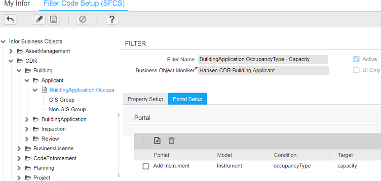 Portal Setup tab in Filter Code Setup