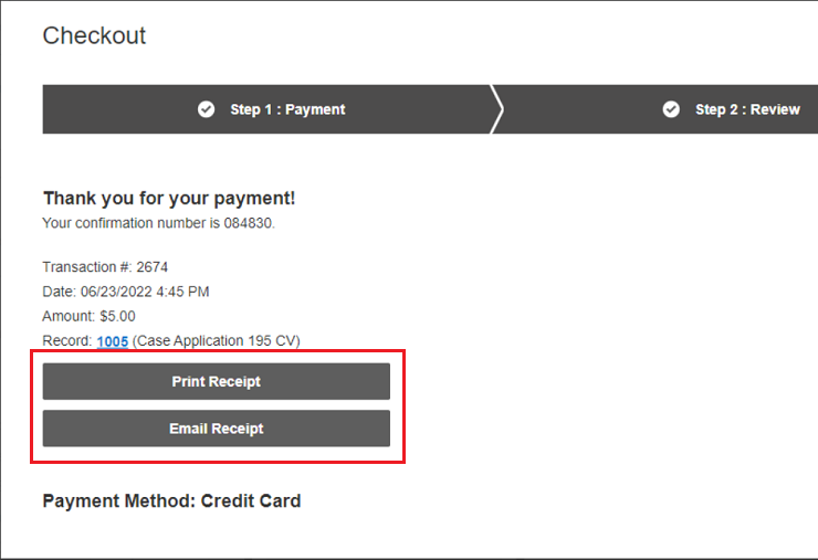 Print Receipt and Email Receipt buttons