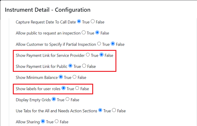 New Instrument Detail settings for service providers