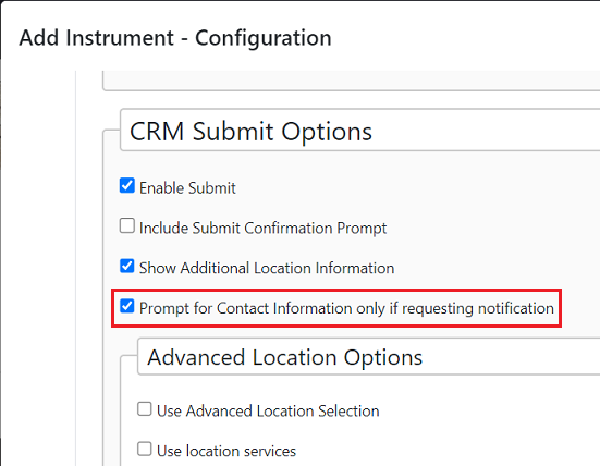 Add Instrument widget configuration