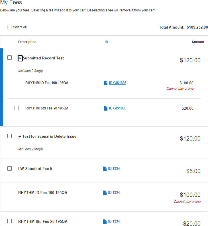 My Fees grid