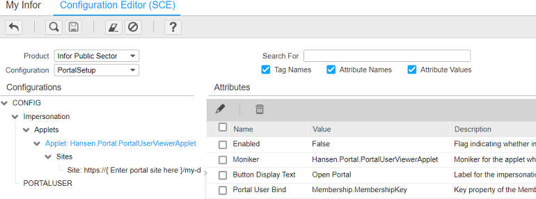 Impersonation node in PortalSetup config