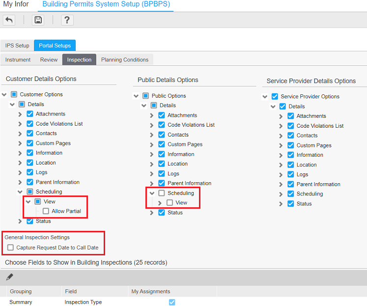 Inspection details in Building Permits System Setup