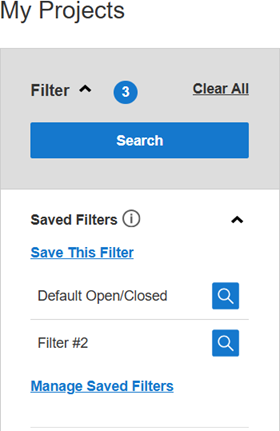 Saved filters in My Projects