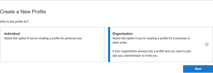 Creating an organization profile