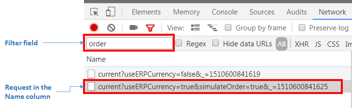 The image shows the Network tab after the order filter has been applied.