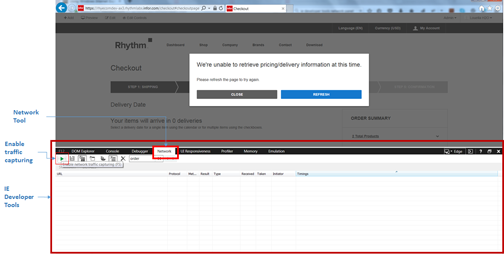 The image shows the Network tab of the Internet Explorer developer tool.