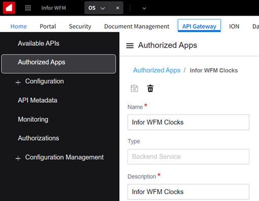 Authorized app for Infor WFM Clocks