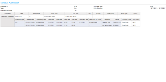 Schedule Audit Report with overrides