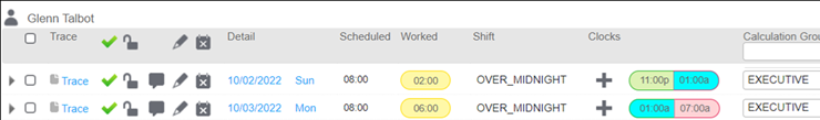 System-generated clocks in the timesheet