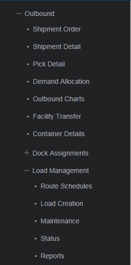 WMS Outbound Menu Load Mgmt Selected