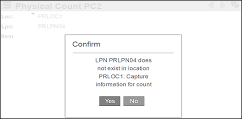 Physical Count PC2 lpn does not exist