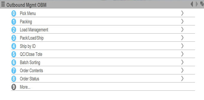 Outbound Mgmt OBM screen