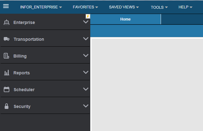 Enterprise Selections on left side of screen