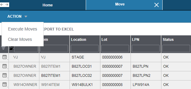 アクションメニューの例